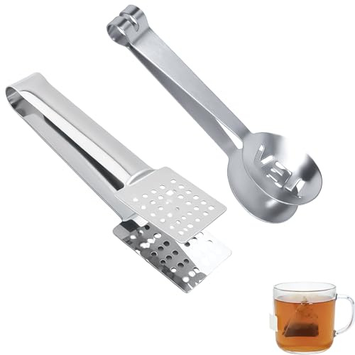 ZhuPu Tea Bag Squeezer Tongs 2 Pack, Square & Round Stainless Steel Tea Strainer Clip, Tool for Loose Leaf & Tea Bags (Silver)