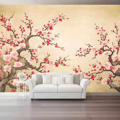 Carta da Parati 250 x 175 cm Fiori Fotomurali in TNT 3D Effetto Giappone Murale alla Moda Decorazione da Muro XXL Poster Gigante Design per Camera da Letto Soggiorno F620