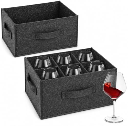 Rubberneck Felt Glass Holder, Wine Glass Holder, Motorhome Crockery Storage for 6 Red Wine Glasses, for Camping, Camper, Motorhome, Vanlife Dark Grey