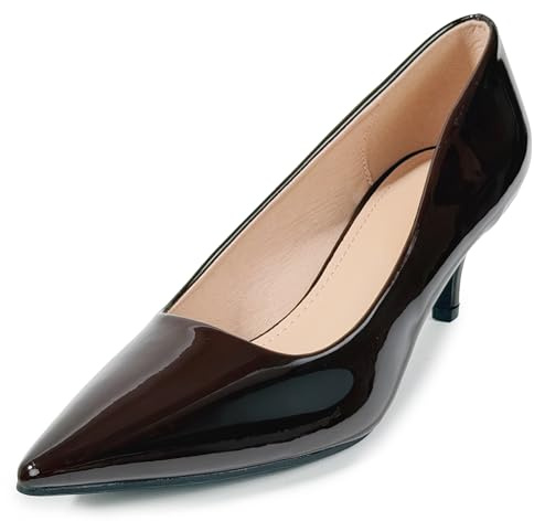 MSSCAI Décolleté Donna con Tacco 5,5 cm Scarpe Eleganti con Tacco Medio Effetto Vernice Punta Affusolata Pumps da Ufficio Cerimonia Matrimonio Sera Marrone 38