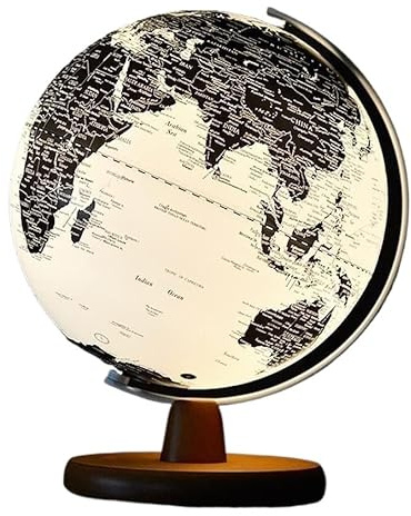 Glob, 25 cm/10 tum upplyst klot svart med trästativ White Ocean Touch Dimbar barn Tydlig textmärkning