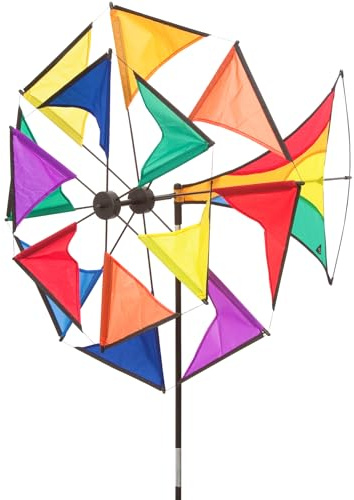 HQ Windspiel Windmill Illusion Rainbow Windrad Gartendeko mit Standstab | Farbenfroh dreht schon bei leichtem Wind wetterfest UV-beständig langlebig für Garten Terrasse & Balkon Rad-Ø70cm, H130xT70cm