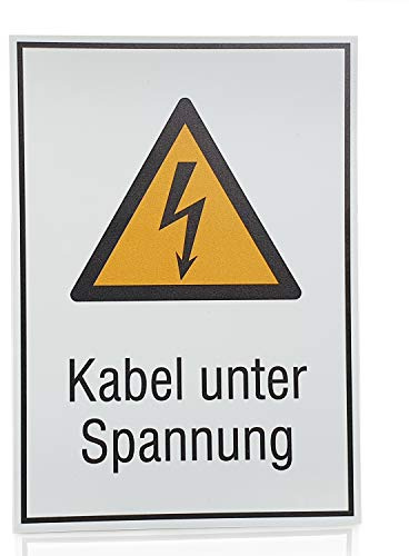 Betriebsausstattung24® Warn-Kombischild „Kabel unter Spannung“ | Sicherheitsschild/Warnschild | Betriebssicherheit | Hart-PVC, 21,0 x 29,7 cm