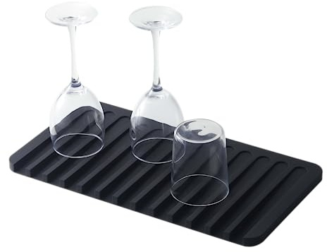 YAMAZAKI 7448 Flow Draining Mat, Black, Silicone, 38 x 20 x 1.2 cm