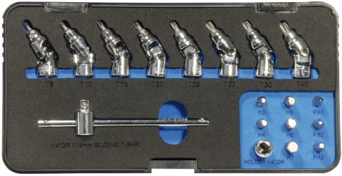 SW-Stahl 04462L Steckschlüsselsatz, T-Profil Ohne Loch, 18-Teilig, S2 Stahl | Präzisions Bitsatz für 6,3 mm (1/4 Zoll) Antrieb, Bit-Einsätze aus S2 Werkzeugstahl, Robuster Werkzeugsatz für Profis
