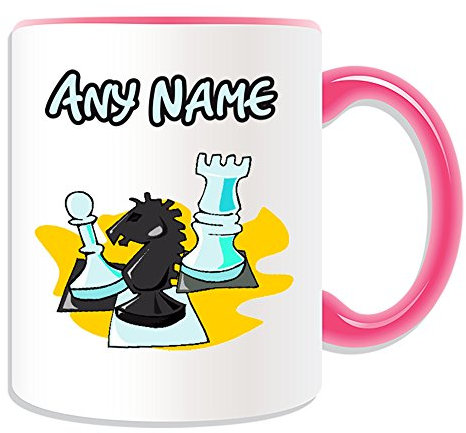 Unigift personalisierbares Geschenk – Schach-Tasse (Sport und Hobby Design Thema, Farboptionen) – jeder Name Nachricht auf Ihrem einzigartigen – Brettspiel, Schachbrett King Rook Queen Pawn Ritter
