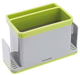 KitchenCraft 4-in-1 Plastic Kitchen Sink Tidy, Plastic, Grey/Green ,19.5 x 9.5 x 12 cm (7.5 Inch x 3.5 Inch x 4.5 Inch)