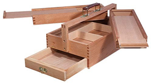 Artina Malkasten Vannes - Utensilienbox - Malkoffer aus Holz mit 4 Staufächern, Holzkoffer 39x23x17,5 cm, Bastelkoffer mit Tragegriff - ideal als Nähkasten, Werkzeugkasten, Tragekoffer etc.