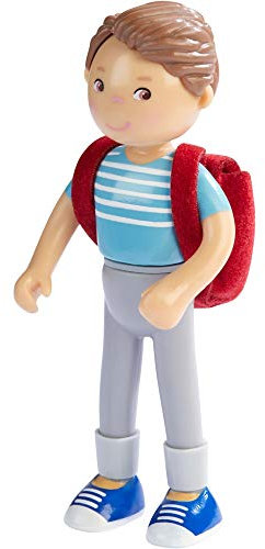 HABA 304742 - Little Friends – Papa Karsten, Minipuppe ab 3 Jahren, inklusive Rucksack, strapazierfähige Biegepuppe aus Kunststoff für Lange Spielfreude