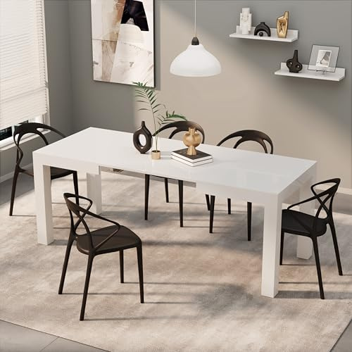 MOBILI FIVER, First ausziehbarer Tisch, 120(200) x80 cm, glänzend, Weiß, Made In Italy