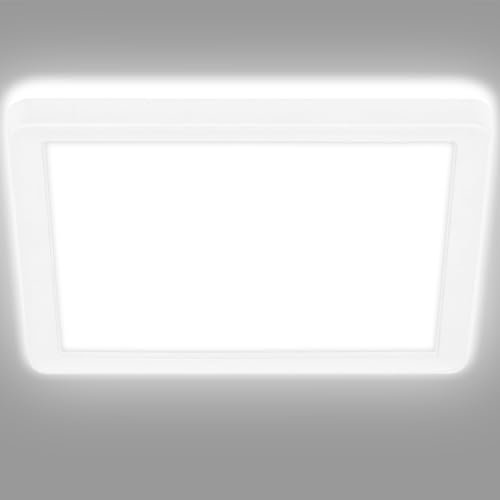BRILONER - Plafón LED, Panel LED, Ultra Plano, Efecto Retroiluminación, Luz Blanca Neutra, 12W, 1400 Lúm, Luces Habitacion, Cuadrado, Cocina, Luz, 19x19 cm, Blanco