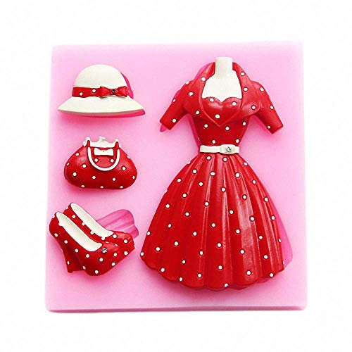 Fewo Silikonform für Damen, Röckchen, Hut, Schuhbeutel, Schokolade, Süßigkeiten, Prinzessin, Kleid, Fondant, Geburtstagsparty, Kuchendekorationswerkzeuge