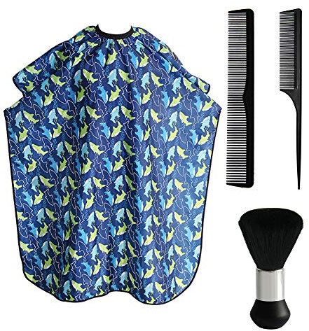 Kids Haircut Cape and Neck Duster Brush Hair Comb Set Professional Barber Hairbrush and Children Dolphin Hairdresser Apron with Adjustable Snap Closure Extra Long Cape 47x39 inch