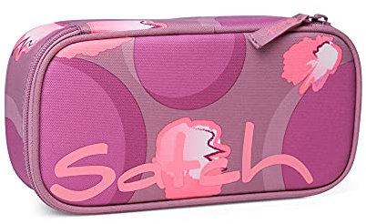 Satch Schlamperbox extra groß inkl. Trennfach Reißverschlussfach Stiftehalter Geodreieck Sichtfenster für Stundenplan Walking Clouds - Lila