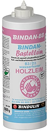 Holzleim wasserfest, BINDAN-BB Besonders schadstofffreier wasserfester Holzleim B3/D3 inkl. Leimpsachtel und Pinsel von E-Com24 (BINDAN-BB 1000 g Flasche)