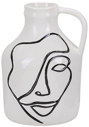 Blumenvase Steinzeug weiß mit aufgedrucktem Gesicht schwarz Dekoration Agrinion