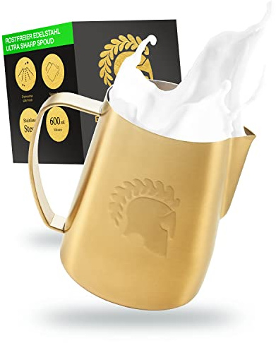 Barista Legends® Jarra de leche ARES Gold 600 ml | Para hacer espuma de leche, para arte latte, accesorios baristas