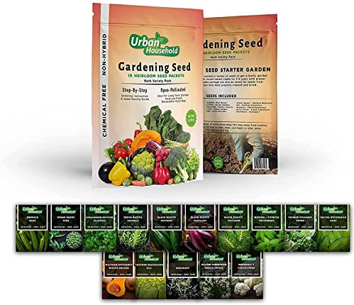 Vegetable Seeds - Set of 15 Assorted Non-GMO Vegetables & Herb Seedlings - Starter Variety Mix for Indoor & Outdoor Gardening - 15 Count (Herb) (15（Herb）)
