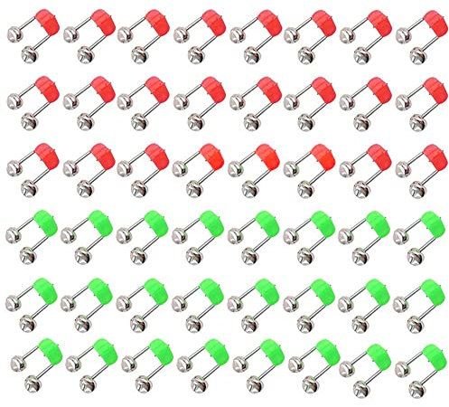 LATRAT 50pcs pêche Cloche, Accessoires de pêche Morsure indicateur Cloche pour Canne à pêche extérieure Double Cloche, Rouge, Vert