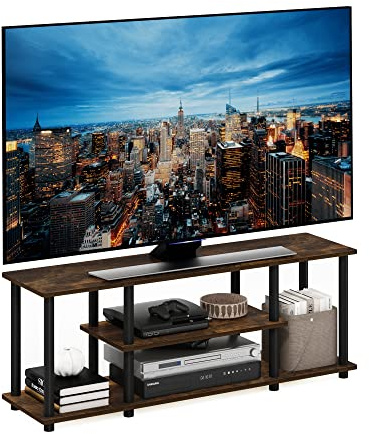 Furinno TURN-N-TUBE TV Stand, 3-Tier Entertainment Center with Open Shelves, TV Console for TV up to 50 Inch, for Living Room, Bedroom, Amber Pine