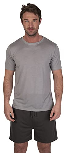 Light & Shade Men’s Loungewear Set T-Shirt & Shorts Cotton Pyjamas with Drawstring Waist Casual Nightwear Set (Grey, XL)