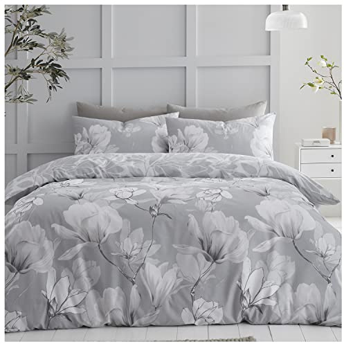 GC GAVENO CAVAILIA Reversible Duvet Quilt, Soft & Comfy Printed Set, Cosy Bed Covers, Polycotton, Magnolia Dream-Grey, King