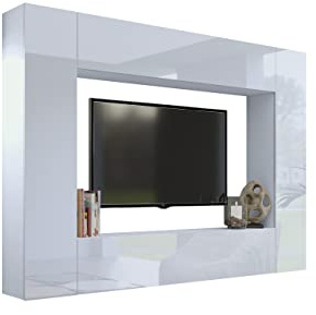 BROMARKT Premium Wohnwand Wohnzimmer Set 4 Teile - Wohnzimmer Möbel mit Schrank - Moderner Wohnzimmerschrank Komplett - Hochglanz Weiß