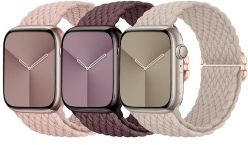 Nepfaivy Lot de 3 bracelets tressés compatibles avec Apple Watch - 40 mm, 41 mm, 38 mm, 42 mm, pour homme et femme - En nylon élastique pour iWatch séries 10/9/8/SE/7/6/5/4/3/2/1, type 4