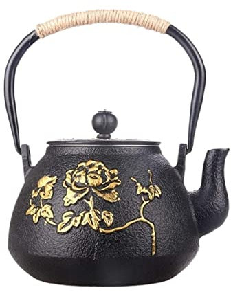 HALAHAI Cast Iron Teapot Japanese Teapot Chinese 40oz/1.2 Liter Teapot With Infuser Cast Iron Tea Pot Japanese Craft Uncoated Boiled Water Raw Iron Pot Cast Iron Tea Kettle (Color : A, Size : 1200ML)