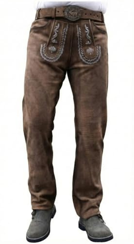 Trachten Lord Unikat Lange Hirschlederhose Soft ECHT-Leder für Männer Antik Braun Größe 46 bis 64 (DE/NL/SE/PL, Numerisch, 58, Regular, Lang, Braun)