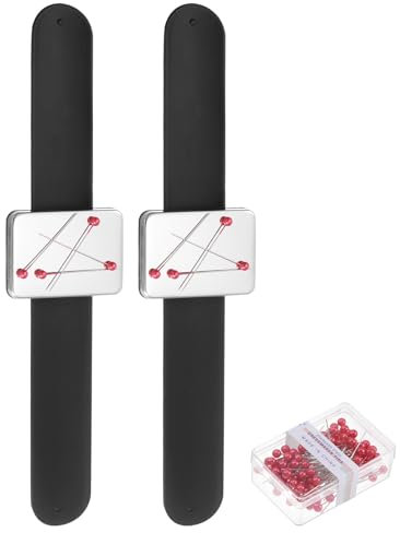 sourcing map 2Pcs Magnetic Pin Holder Wristband Wrist Sewing Pincushion Silicone Strap Bracelet with 100 Plastic Head Pins for Sewing Quilting Hair Clips, Black