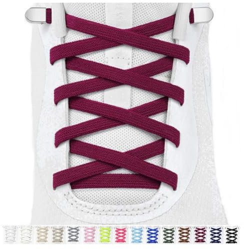 Stepace 2 pares de cordones elásticos sin atar para niños y adultos, cordones de zapatos Ajustables elásticos planos Para Zapatos y Zapatillas Rojo Vino 120