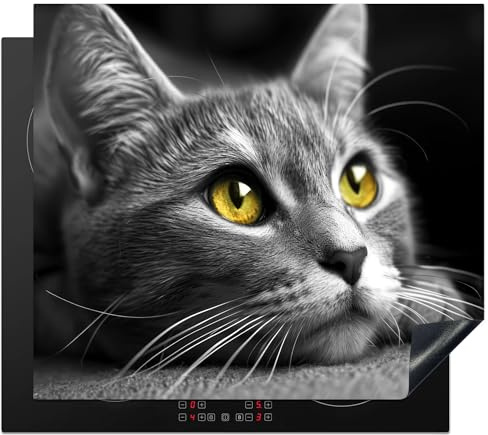 KitchenYeah© Protège Plaque Induction 60x52 cm Décoration Cuisine | Protection Pour Plan De Travail Cuisson Protégé Chat - Gris - Animaux