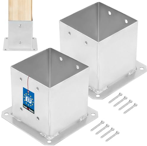 KOTARBAU® Pfostenträger zum Aufschrauben 140x140 mm, Aufschraubhülse, Stahl | Balkenschuh für Zaunpfosten & Holzbalken, Bodenhülse für Pavillons zum Aufdübeln, Verzinkt, Silber, 2er Set