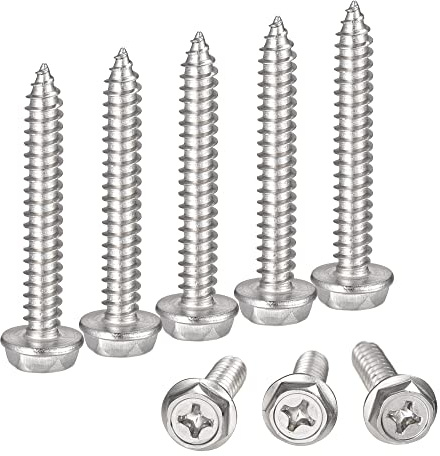 sourcing map Phillips Hex Washer Self Tapping Screws, M6 x 40mm 304 Stainless Steel Hex Flange Sheet Metal Screw 20pcs