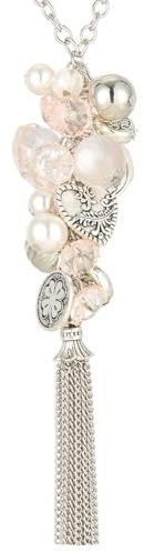 Bulinlin Silber Lange Kette Damen Silber Anhänger Kette mit Quasten Modeschmuck Kette Lang Geburtstagsgeschenk für Frauen