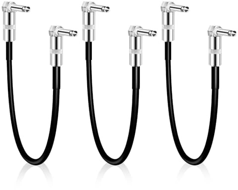 Gitarren Patchkabel Pedal Patch-Kabel Gewinkelte, 3er-Pack, 6,35mm Klinkenstecker, 18cm, Pedalboard Patch Kabel für Gitarre, Bass, Effektpedal, Verstärker, Elektronisches Keyboard, Mischpult, Mikrofon