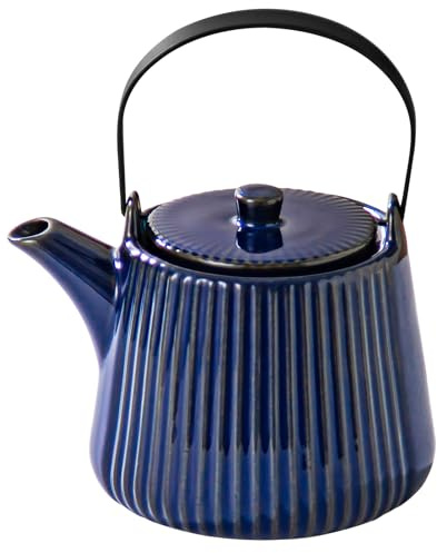 Yundu Tiefblau Teekanne Porzellan, 1000ml Keramik Mit Abnehmbarem Tee-Ei, Teesieb für Losen Tee, Siebeinsatz