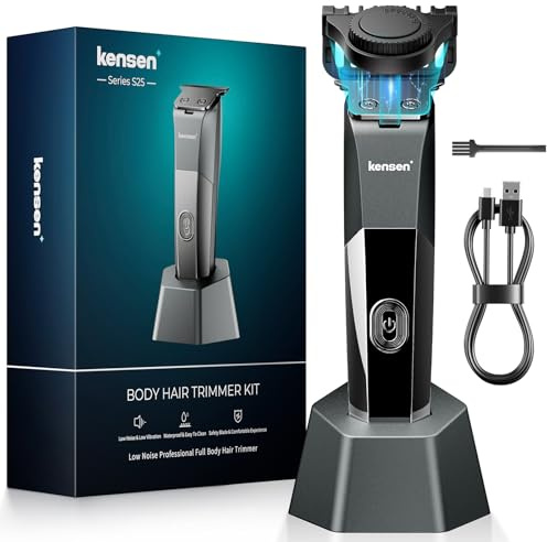 KENSEN Afeitadora Corporal Masculina, Depiladora Corporal Impermeable con Cuchillas de Cerámica y Peine Magnético Ajustable (1-5 mm), Maquina Depilar para Cabeza, Barba, Axilas, Piernas y Genitales