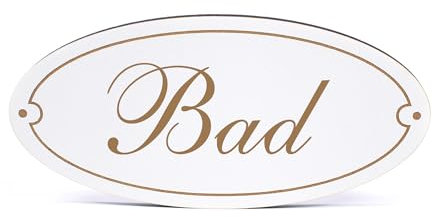 Dekolando Deko Türschild oval - Bad - Schild 15 x 7 cm - Schilder Türschilder Namensschilder Wohnung selbstklebend Holzschild Tür Holzschilder