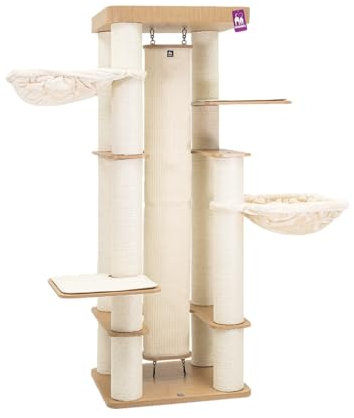 Petrebels Kratzbaum Holz, Orion 189 cm, Design XXL Kratzbaum große Katzen, Eiche-Rustikal Look