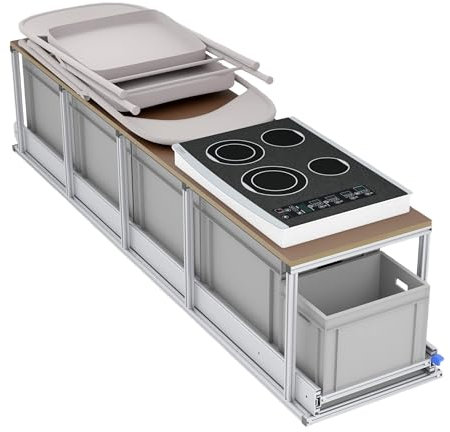 Tinobu Schmaler Auszugregal für Euroboxen, 180cm Schwerlastauszug mit Ablage, Wohnmobil Ausbau (Breite: 30cm)