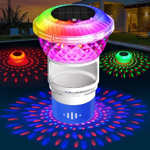 DeeprBling Dispenser Cloro Piscina Gelleggiante con Luci Solare di Marcia, Dosatore Galleggiante Cloro con Luci Colorate, Controllo a Tasto, Distributore Dispenser Cloro Piscina, Rilascio Regolabile
