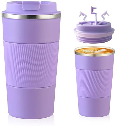 Senshuomy Travel Mug, Insulated Coffee Cup with Leakproof Lid, Reusable Coffee Cups Travel Cup, Stainless Steel thermaol Mug for Hot Cold Drinks (Purple/510ml)