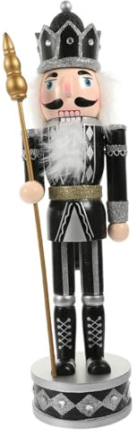 Cabilock Traditional Silver Wood Nutcracker Soldier Decoration 38cm Christmas Xmas Desktop Ornament for Holiday Party Home and Office