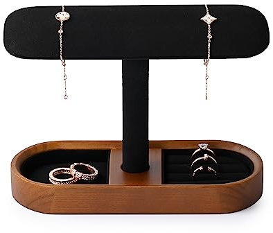 Papten Uhrenständer Holz, Armbandständer Uhrenhalter Schmuck Ständer mit Ringe Ohrringe Organizer Schmuck Display für Damen Herren (Schwarz)
