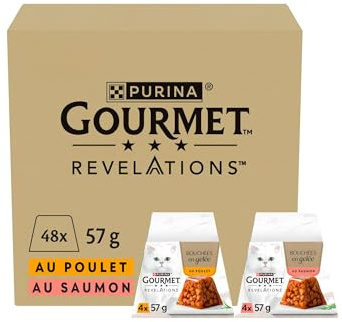 GOURMET Revelations | Chat | Bouchées en Gelée | Au Poulet| Portions Repas pour Chats Adultes | Boîte |48 x 57 g