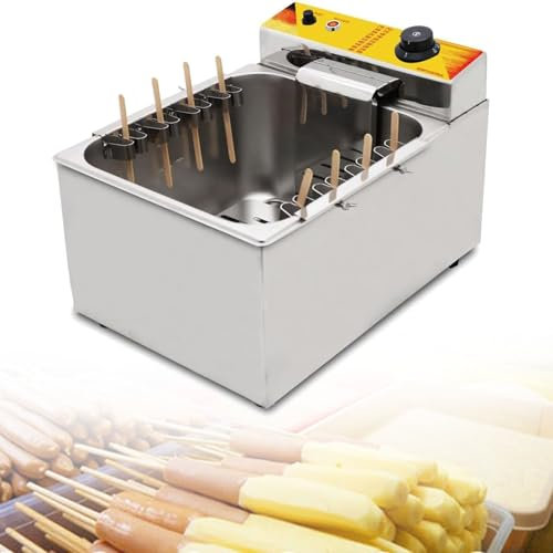 RSPPPJQ Friteuse à Corndogs et gaufrier Professionnel 12 L avec 8 Crochets Amovibles, Machine à Corndogs et Hot Dogs coréens en Acier Inoxydable