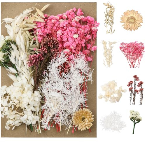 Natürliche Trockenblumen zum Basteln, Gemischte Getrocknete Blumen, Trockenblumen Deko ​für DIY Epoxidharz Kunsthandwerk Kerzen Deko Karten Deko Scrapbooking Hochzeitsdekoration 04 pink