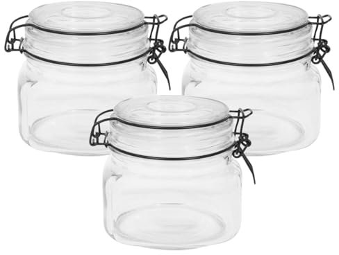 Glass Storage Jars with Lids 450ml - Set of 3 | Clip Top Airtight Glass Storage | Perfect for Coffee, Tea, Pasta, Cereal, Biscuits & Dry Food | Clear Kitchen Organiser | Preserving & Spice Containers